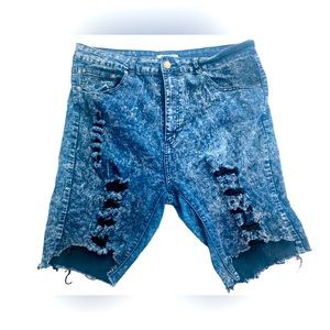 🔥High Waist DISTRESSED JEAN SHORTS🔥Color BLUE DARK acid WASH🔥Size XXXL🔥USED